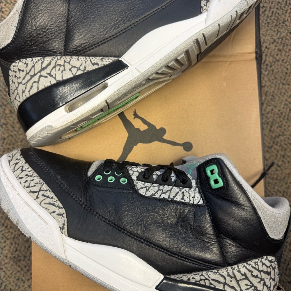 Jordan 3 Retro Green Glow - Black and Gray Sneakers with Green Accents